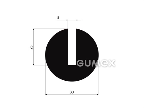 Gumový profil kruhový, priemer 33mm, drážka 5mm, 58°ShA, NBR, -40°C/+70°C, čierný
